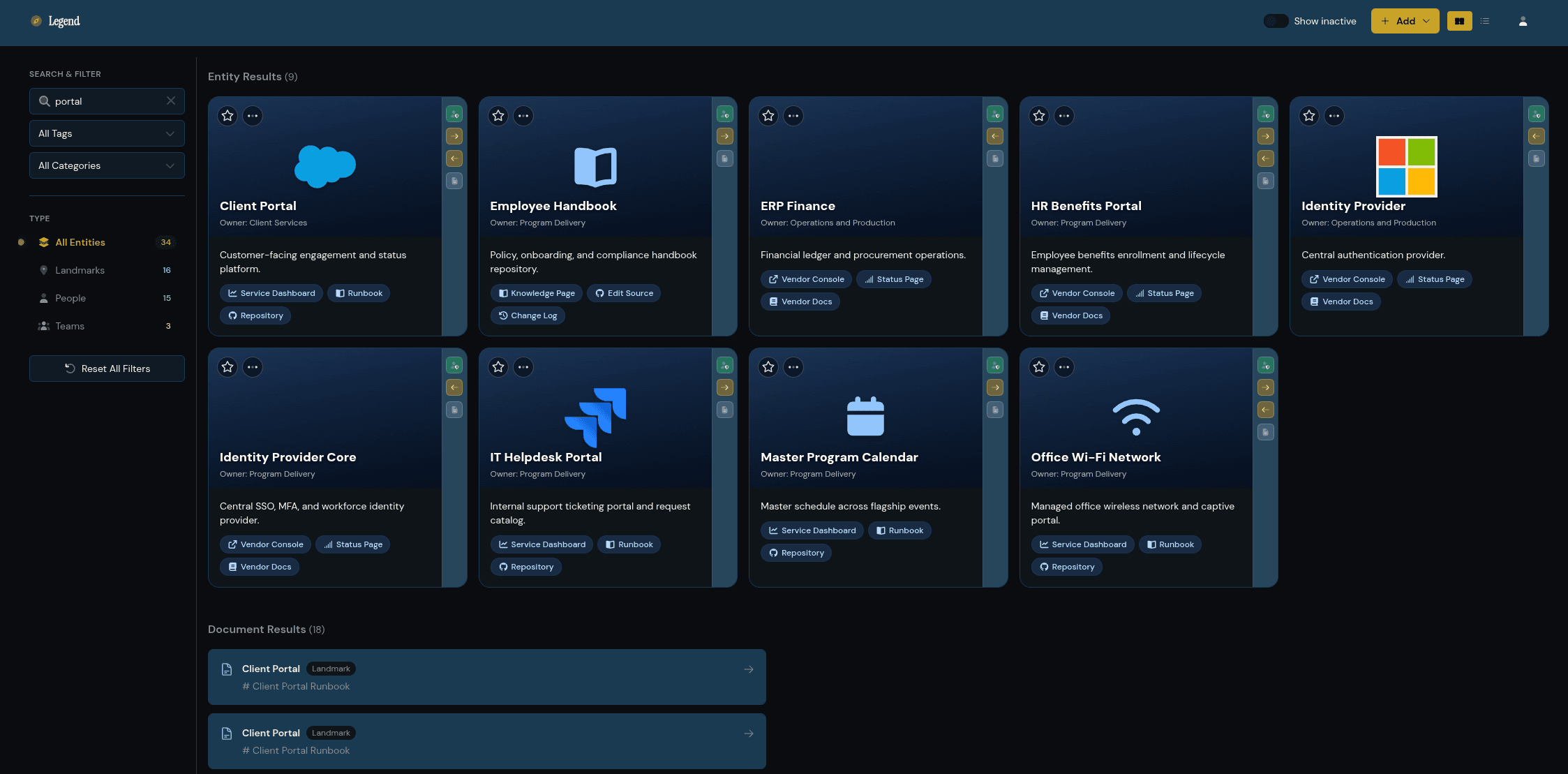 Legend search results